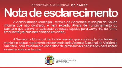 Nota de esclarecimento  - A respeito do vídeo veiculado nessa quarta-feira dia 05 de agosto – onde é oferecido Exame de 